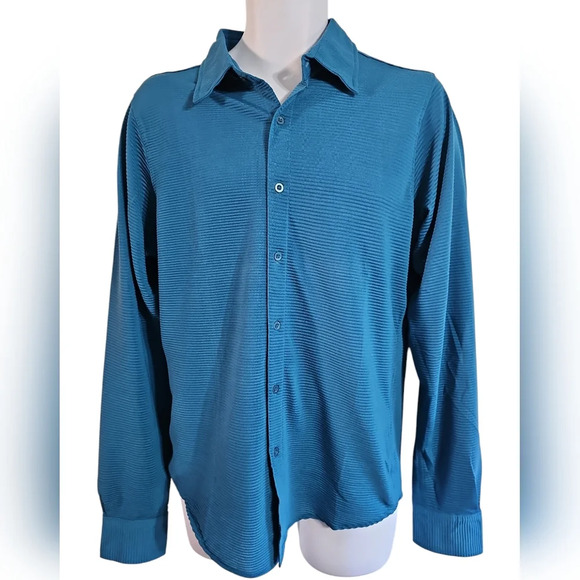 Andres Velasco M Blue Ribbed Button Shirt Y2K International Male Undergear - Picture 2 of 7